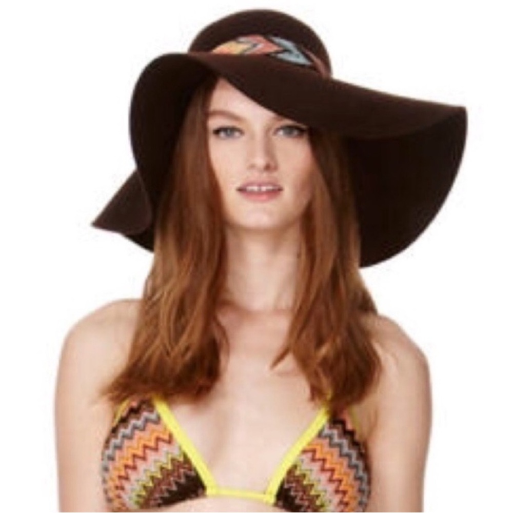 Missoni for Target Chocolate Brown Felt Wide Brim Floppy Hat with Colorful Band
